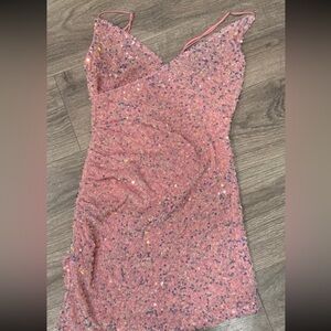 Pink Irredesent body con dress lucy in the sky medium